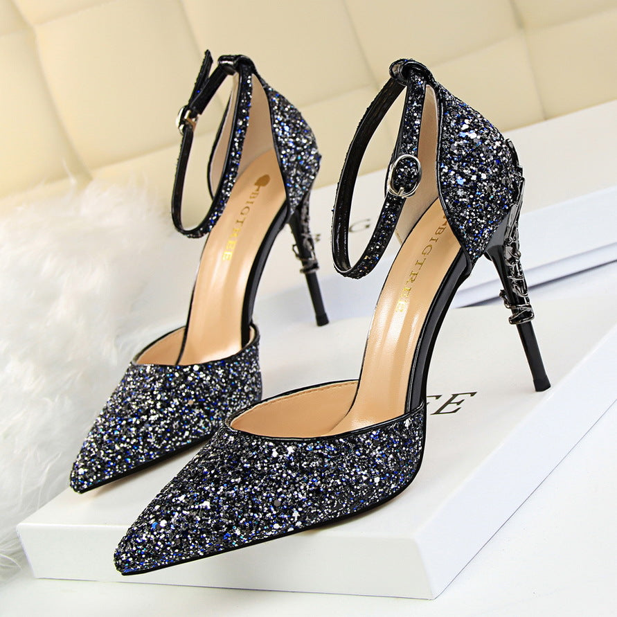 High Metallic And Sequined Heels