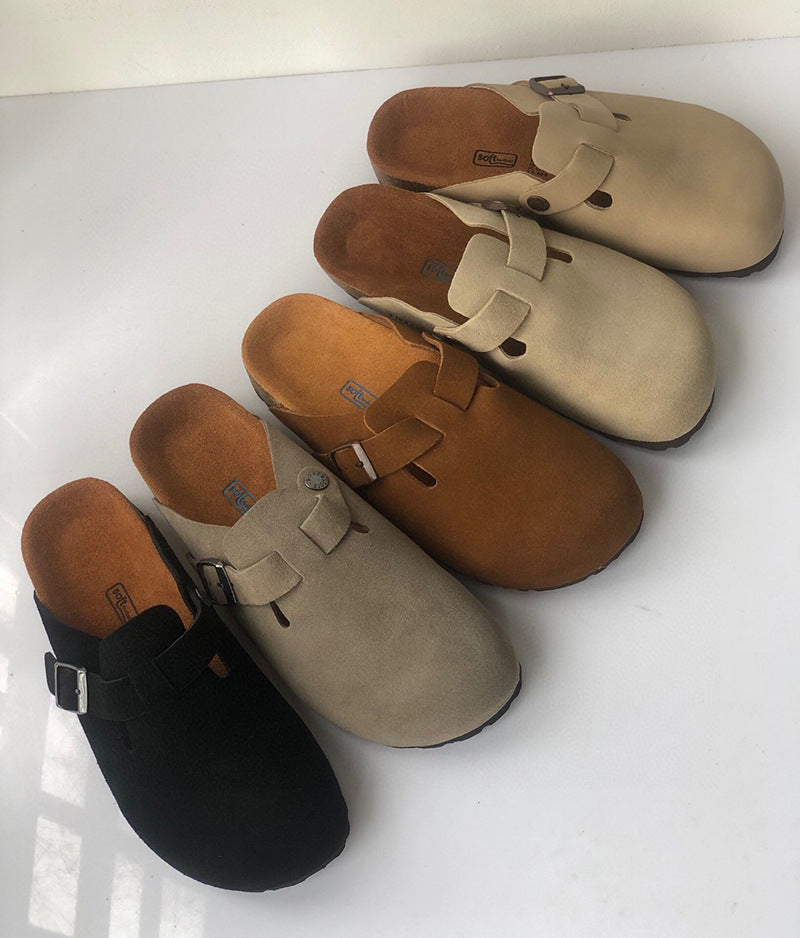 Leather Flat Toe Closed Toe Casual Mules