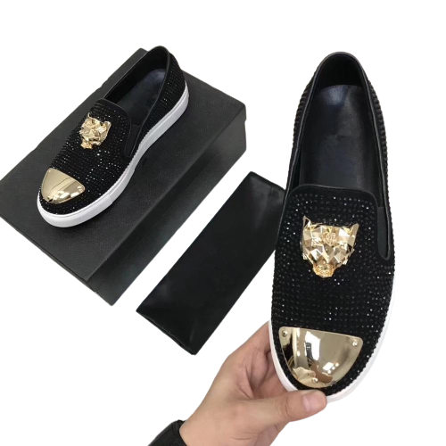 Leather Casual Shoes With Rhinestones