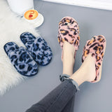 Leopard Plush Cross-strap Fuzzy Slippers