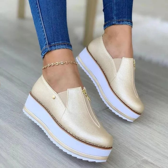 Zipper Flat Slip On Platform Loafers