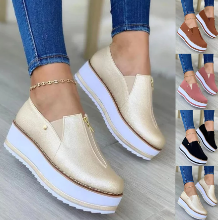 Zipper Flat Slip On Platform Loafers