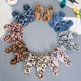 Leopard Plush Cross-strap Fuzzy Slippers