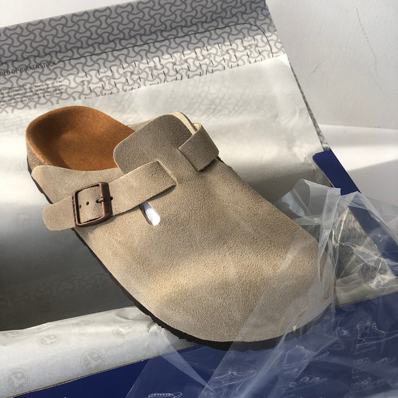 Leather Flat Toe Closed Toe Casual Mules