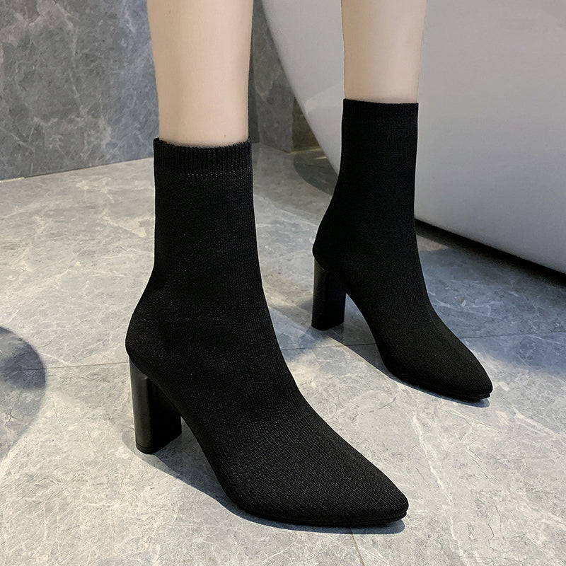 Short Tube Stretch Yarn Pointed Anklet Boot