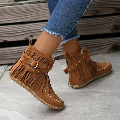 Rivet Tassel Flat Retro Ankle Boots