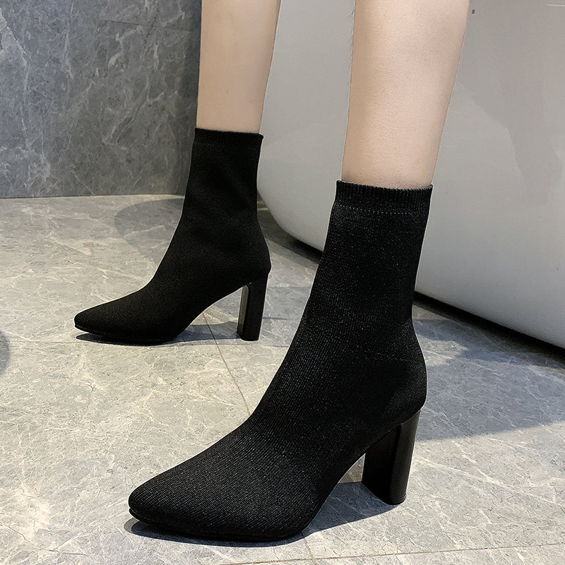 Short Tube Stretch Yarn Pointed Anklet Boot