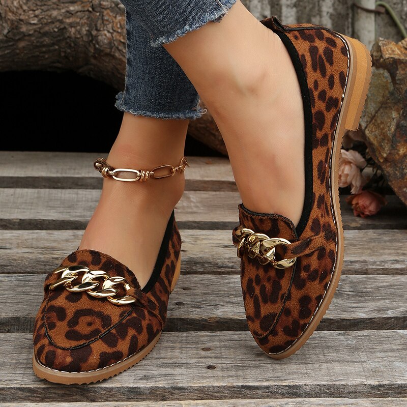 Ladies Leopard Print Flat Shallow Party Heel