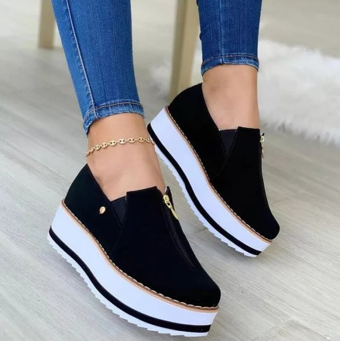 Zipper Flat Slip On Platform Loafers