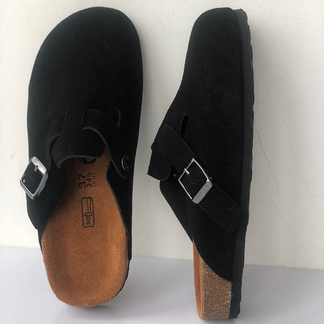 Leather Flat Toe Closed Toe Casual Mules