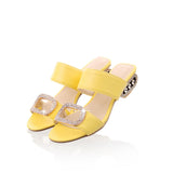 Rhinestone Low-heeled Square Heel One-line Slippers