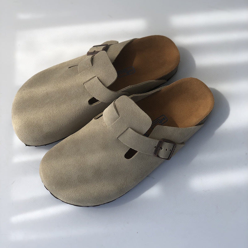 Leather Flat Toe Closed Toe Casual Mules