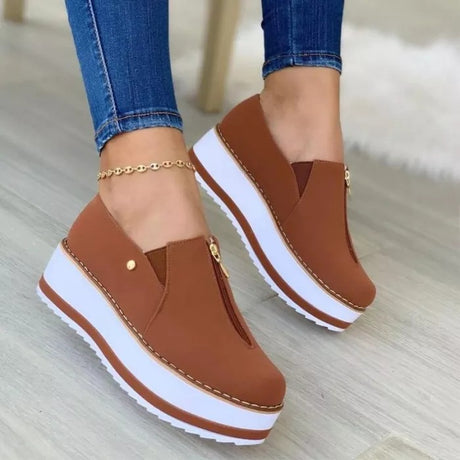 Zipper Flat Slip On Platform Loafers