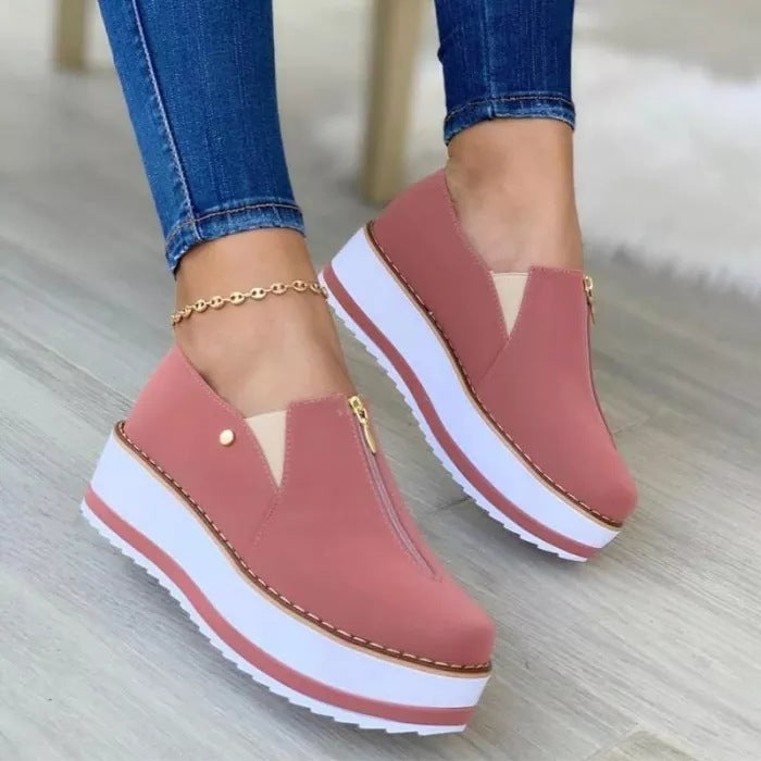 Zipper Flat Slip On Platform Loafers